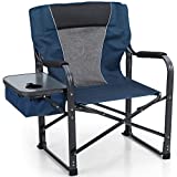 ALPHA CAMP Director Chair Folding Camping Chair with Side Table Heavy Duty Portable Chair with Cup Holder Cooler Bag Steel Outdoor Chair for Adults Oversized Lawn Chair for PicnicCapacity-350 lbs