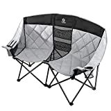 Coastrail Outdoor Folding Double Camping Chairs Premium Comfort Portable Love Seat Lawn Chairs Folding for Two with Padded Seat and Pockets, Heavy Duty for Adults