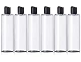 ljdeals 8 oz Clear Plastic Empty Bottles with Black Disc Top Caps, Refillable Cylinder Containers for Shampoo, Lotions, Cream and more Pack of 6, BPA Free, Made in USA