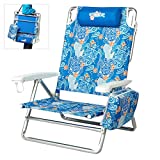 Old Bahama Bay Reclining Beach Chair Backpack 5-Position Lay Flat Lounge Chair for Adults Heavy Duty Portable Folding Lightweight with Cooler Bag Camping Chair for Sand Outdoor Blue