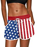 Womens American Flag Fourth July Summer Board Shorts Swim Briefs Bottom Tankini Patriotic M