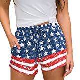 4th of July Women Stars Striped Patriotic American Summer Cotton Casual Shorts with Drawstring USA Flag XL