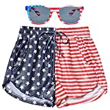 USA Flag Metallic Shorts for Women 4ht July Sparkly Pants Patriotic with Glasses