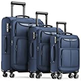 SHOWKOO Luggage Sets 3 Piece Softside Expandable Lightweight Durable Suitcase Sets Double Spinner Wheels TSA Lock Blue (20in/24in/28in)