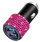 OTOSTAR Dual USB Car Charger, 4.8A Output, Bling Rhinestones Car Decorations Accessories Fast Charging Adapter for iPhones Android iOS, Samsung Galaxy, LG, Nexus, HTC (Hot Pink)