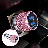 Dual USB Car Charger Quick Charge 3.0 Bling Bling Crystal Car Decorations Pink for Fast Charging Car Decors for iPhone Android iOS etc.