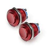 APIELE (Pack of 2) 19MM Momentary Push Button Switch 5A Aluminium Alloy Shell 12V 24V 36 DC 110V 250V AC 5A 1NO SPST Screw Terminal APIELE (Red Shell)