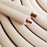 1/4" - 3/8" Insulated Copper Coil Line Set - Seamless Pipe Tube for HVAC, Refrigerant - 1/2" White Insulation EZ Twin Set - 50' Long