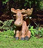 Plow & Hearth Northwoods Sitting Moose with Antlers Birdbath, Garden and Landscape Accent in Hand-Painted All-Weather Wood-Look Carved Resin, 17"L x 15"W x 22"H