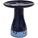 Sunnydaze Classic Outdoor Ceramic Bird Bath - High-Fired, Hand-Painted, UV and Frost Resistant Finish - Patio, Lawn, Garden Decorative Birdbath - Dark Blue