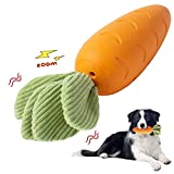 HEYKEY Squeaky Dog Chew Toys, Indestructible Dog Toys for Aggressive Chewers, Tough Durable Rubber Carrot Dog Toys Teeth-Cleaning Squeaky Dog Toys for Puppy Medium Large Dogs