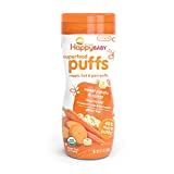 Happy Baby Organic Superfood Puffs Sweet Potato & Carrot, 2.1 Ounce Canister Organic Baby or Toddler Snacks, Crunchy Fruit & Veggie Snack, Choline to Support Brain & Eye Health