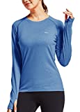 Willit Women's UPF 50+ Sun Protection Shirt Long Sleeve SPF UV Shirt Hiking Outdoor Running Fishing Top Lightweight Heather Blue L