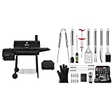 Royal GourmetRoyal Gourmet CC1830SC Charcoal Grill Offset Smoker with Cover, 811 Square Inches, Black & OlarHike Grilling Accessories BBQ Grill Tools Set, 25PCS Stainless Steel Grilling Kit