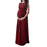 Women Maternity Photography Props Long Maxi Dress Pregnancy Evening Party Gown for Baby Shower Photo Shoot(Wine Red, M)