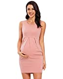 CareGabi Womens Maternity Dress Sleeveless Front Pleat Pregnancy Tank Dress Casual and Elegant Dress for Baby Shower