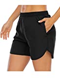 XIEERDUO Women's 5'' Athletic Running Shorts with Mesh Liner Zipper Pockets Gym Workout Training Quick Dry Black XXL