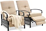 AECOJOY Adjustable Outdoor Metal Recliner Chair Set of 2,Patio Recliner Lounge Chair with Removable Thick Cushions,2 Pieces Outdoor Metal Lounge Chairs for Porch, Backyard, Pool or Garden,Beige