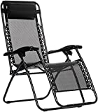 Amazon Basics Outdoor Textilene Adjustable Zero Gravity Folding Reclining Lounge Chair with Pillow, Black