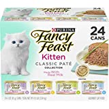 Purina Fancy Feast Grain Free Pate Wet Kitten Food Variety Pack, Kitten Classic Pate Collection, 4 flavors - (24) 3 oz. Boxes