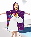 Colorful Star Microfiber Surf Beach Poncho Towel, Sand Proof Hooded Towel for Kids Girls Boys, Quick-Dry Wetsuit Changing Robe Purple Unicorn Swimsuit Cover Up for Surfing Swiming 28"x35" Little Pony