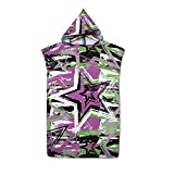 REGOMA Hooded Surf Poncho for Kids Beach Towel Wetsuit Changing Robe. Quick Dry Microfiber Towelling,Pool, Lake,Sport,Outdoor(Scratch Purple Green)
