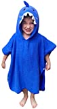 Hudz Kidz Premium Hooded Towel Poncho for Kids & Toddler - 100% Cotton (Blue Shark)