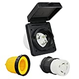 X-Haibei RV 30 Amp Power Inlet Plug, Black 125V NEMA L5-30R Plug, Female Twist Locking Connector with Weatherpoof Cover Boot for Camper Trailer(30 AMP, Black)