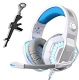 White Gaming Headset for Xbox One,PS4,PC,Laptop,Tablet with Mic,Pro Over Ear Headphones,Two Free 3.5mm Y Splitter,Noise Canceling,USB Led Light,Stereo Bass Surround for Kids,Mac,Smartphones