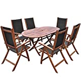 Festnight 7 Piece Wooden Outdoor Patio Dining Set Oval Folding Table with 6 Foldable Five Positions Adjustable Chairs Acaia Wood Outdoor Furniture Space Saving