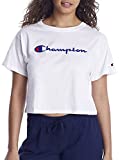 Champion womens Cropped Tee, Script Logo T Shirt, White-550757, Medium US