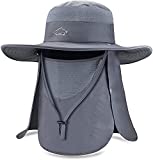 BROTOU Sun Cap Fishing Hats, UPF 50+ Wide Brim Outdoor Protection Hat, Sun Hat with Face & Neck Flap Cover for Men and Women (Gray)