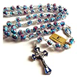 elegantmedical HANDMADE Bule Veluriyam Beads Rosary Necklace Crucifix Cross Catholic Gift