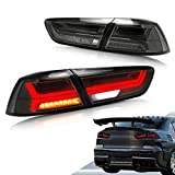 VLAND Led Tail lights Compatible with Mitsubishi Lancer & EVO X 2008-2020( Not Fit Sportbacks/ fortis/ io) w/Amber Sequential Turn Signal, Full Led Rear Lamp Assembly Smoke/ Tinted