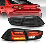 MOSTPLUS Updated Smoked LED Tail lights Rear Lamp Compatible for Mitsubishi Lancer EVO 2008-2020 w/Amber Seqential Light (Smoked Tinted)