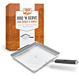Yukon Glory BBQ 'N SERVE Wide BBQ Grill Basket The Grilling Basket Includes a Clip-On Handle - Perfect Grill Baskets for Outdoor Grill Vegetables or Fish Basket & Meat