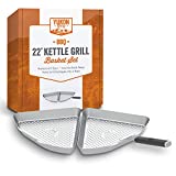 BBQ Grill Basket for Kettle Grills - The Kettle Grill Accessories for Outdoor Grill Set Includes 2 stainless steel grilling baskets & Clip-On Handle Designed for 22" Kettle Grill Models - a Perfect Fish Grill Basket & Grill Vegetable Basket