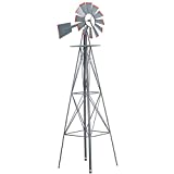 Crownland 8FT Ornamental Windmill Backyard Garden Decoration Weather Vane, Heavy Duty Metal Wind Mill Weather Resistant 4 Legs Design (Grey)