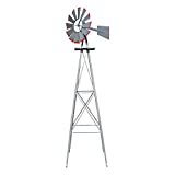 VINGLI 8FT Ornamental Windmill Backyard Garden Decoration Weather Vane, Heavy Duty Metal Wind Mill w/ 4 Legs Design, Grey