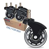 IKEA Office Chair Wheels Replacement for Hardwood Floor and Carpet, 10mm Stem Size, 2.5" Roller blade Style, Replacement Rubber Chair Casters Set of 5 (Black/Clear)