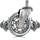 Professional Office Chair Wheels 10mm Stem - FIT IKEA Chairs ONLY - 3'' Replacement Rollerblade Rubber Chair Casters - Best Protection for Your Hardwood Floors Without Any Chair MATS - Silver
