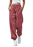Jogger Trousers for Women High Waisted Wide Leg Fashion Sweatpants Dance Gym Athletic Fit Pants Lounge Pants Brick Red XXL