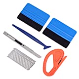 Gomake Vehicle Vinyl Wrap Window Tint Film Tool Kit Include 4 Inch Felt Squeegee, Retractable 9mm Utility Knife and Blades, Zippy Vinyl Cutter and Mini Go Corner Squeegee for Car Wrapping (Mix Color)