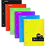 Emraw 3 Subject Spiral Notebooks , Wide Ruled , 120 Sheets White Paper Ideal for Class Assignments, Homework, Planning and General Notes (Pack of 6)