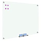 Welmors Office Magnetic Glass Whiteboard, Wall Mount Dry Erase White Boards with 2X Magnets, 1x Eraser (48x36)