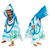 SYNPOS Baby Bath Towel Beach Towel, Thicker Kids Hooded Bathrobe for Boys Girls - Softest Bath Poncho for Babie, Toddler - Cartoon Wrap Pool Towels - Best Gift for Child 3-7 Years (Light Blue Shark)