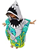 Kids Hooded Poncho Towel with Bright Shark for Bath Pool Beach Times, Soft Quick Drying Microfiber