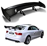 ICBEAMER Universal Fit Real Carbon Fiber GT Wing Rear Weatherproof Adjustable Trunk Deck Spoiler with Accessories Kit (57" Length / 7" Bracket Height)