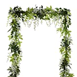 4Pcs 6.6Ft/Piece Artificial Flowers Silk Wisteria Garland-Dearhouse Artificial Wisteria Vine Rattan Silk Hanging Flower for Home Garden Outdoor Ceremony Wedding Arch Floral Decor (White)