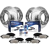 Detroit Axle - All (4) Front and Rear Drilled and Slotted Disc Brake Kit Rotors w/Ceramic Pads w/Hardware & Brake Kit Cleaner & Fluid for 2009-2011 Ford F-250 / F-350 Super Duty 4WD SINGLE REAR WHEEL